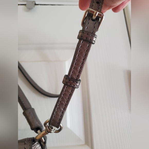 Cole Haan Metallic Gunmetal Pebbled Leather Shoulder Bag/ crossbody - Picture 9 of 16